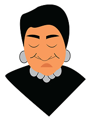 Image showing Grumpy face of an old woman in black dress and wearing stylish j