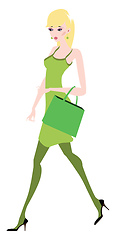 Image showing A beautiful woman heading to shopping in matching dress and hand