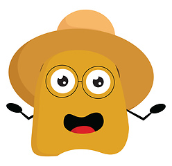 Image showing A yellow monster wearing a brown summer hat, vector or color ill