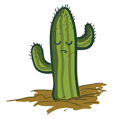 Image showing A saguaro cactus plant emoji expressing sadness standing all alo