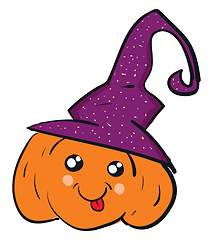 Image showing A pumpkin wearing a witch hat looks terrifying vector or color i