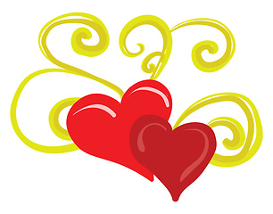 Image showing A pattern of two red hearts with golden floral ornaments vector 