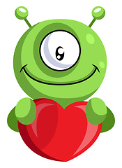 Image showing Cute alien holding heart illustration vector on white background