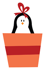 Image showing Cute baby girl penguin carrying a gift box vector or color illus