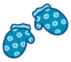 Image showing Blue mittens printed with small flowers looks beautiful vector o