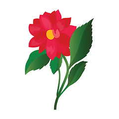 Image showing Vector illustration of bright pink dahlia flower with green leaf