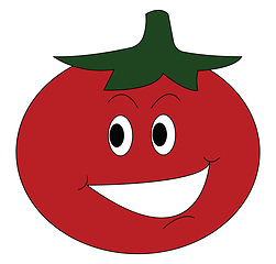 Image showing A cartoon tomato with a smiley face looks cute vector or color i