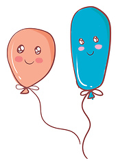 Image showing Two balloons in pink and blue color of different size and shapes