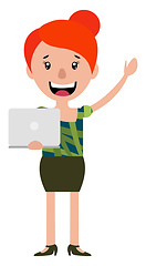 Image showing Happy woman waving and holding a laptop illustration vector on w