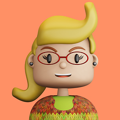 Image showing 3D cartoon avatar of smiling young blonde woman.