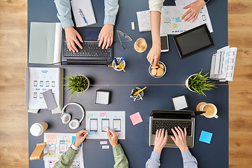 Image showing business team with gadgets working at office table