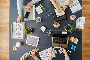 Image showing business team with gadgets working at office table