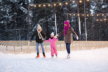 Image showing happy family at outdoor skating rink in winter