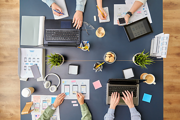 Image showing business team with gadgets working at office table