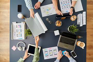 Image showing business team with gadgets working at office table