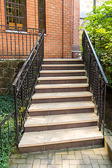 Image showing Beautiful staircase with metal railings, close-up