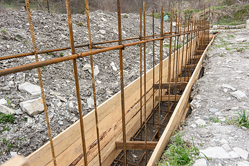 Image showing Reinforcement of the strip foundation with metal reinforcement