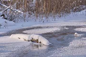 Image showing Winter landscape of frozen Lesna River