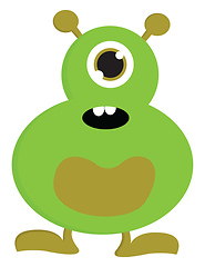 Image showing Surprised green one-eyed monster vector illustration on white ba