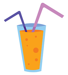 Image showing Glass of orange juice and two straws vector illustration on whit