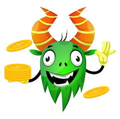 Image showing Monster with coins, illustration, vector on white background.