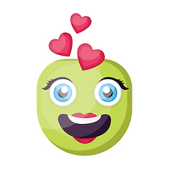 Image showing Green female emoji face in love vector illustration on a white b