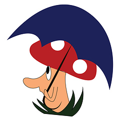 Image showing Cartoon mushroom with deep blue umrella vector illustration on w