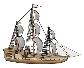 Image showing Simple vector illustration of an old sailing ship white backgoru