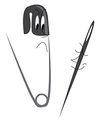 Image showing A black-colored needle and a safety pin vector or color illustra