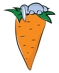 Image showing A beautiful rabbit hiding behind a orange carrot vector color dr