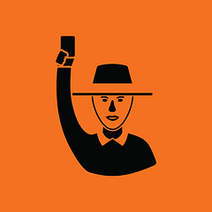 Image showing Cricket umpire with hand holding card icon