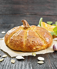 Image showing Bread pumpkin on a wooden board