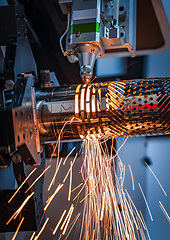 Image showing CNC Laser cutting of metal, modern industrial technology.