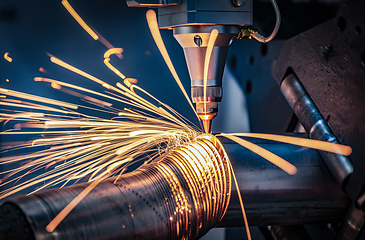 Image showing CNC Laser cutting of metal, modern industrial technology.