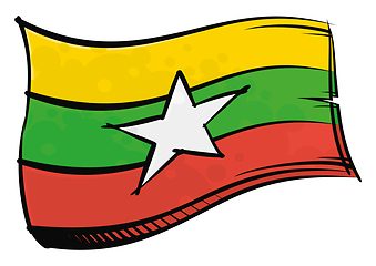 Image showing Painted Burma Myanmar flag waving in wind