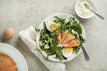 Image showing Dandelion salad smoked salmon