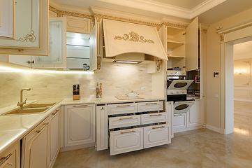 Image showing Luxury beige and gold classic kitchen interior