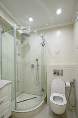 Image showing Modern luxury white and chrome bathroom