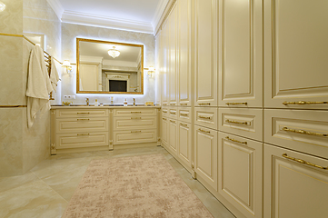 Image showing Modern luxury beige and golden bathroom