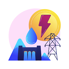 Image showing Hydroelectric power station, water mass energy using, dam and reservoir vector concept metaphor.