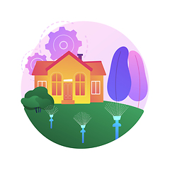 Image showing Lawn watering system abstract concept vector illustration.