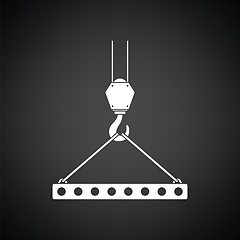 Image showing Icon of slab hanged on crane hook by rope slings 