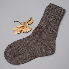 Image showing a pair of woolen knitted socks and dried samaras on a neutral ba