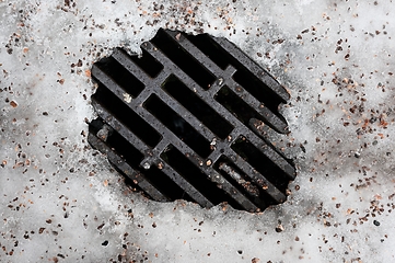 Image showing storm sewer manhole with ice 