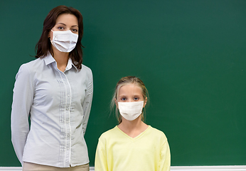 Image showing student girl and teacher in masks at school