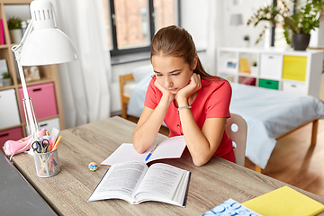 Image showing student teenage girl reading book at home