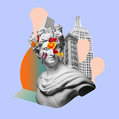 Image showing Contemporary art collage with antique statue bust in a surreal style.