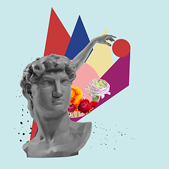 Image showing Contemporary art collage with antique statue bust in a surreal style.