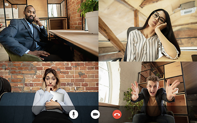 Image showing Team working by group video call share ideas brainstorming use video conference.