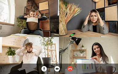 Image showing Team working by group video call share ideas brainstorming use video conference.